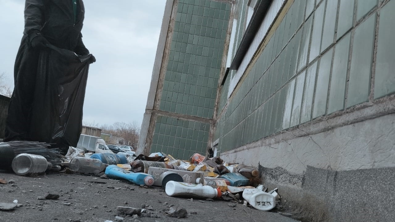 Чистка козырьков входных групп от мусора по адресу 250 лет Челябинска 9.